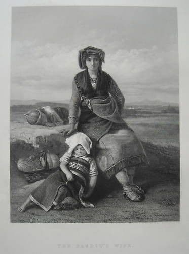 Incisione Antica 1843 La Moglie Del Brigante Leopold Robert
