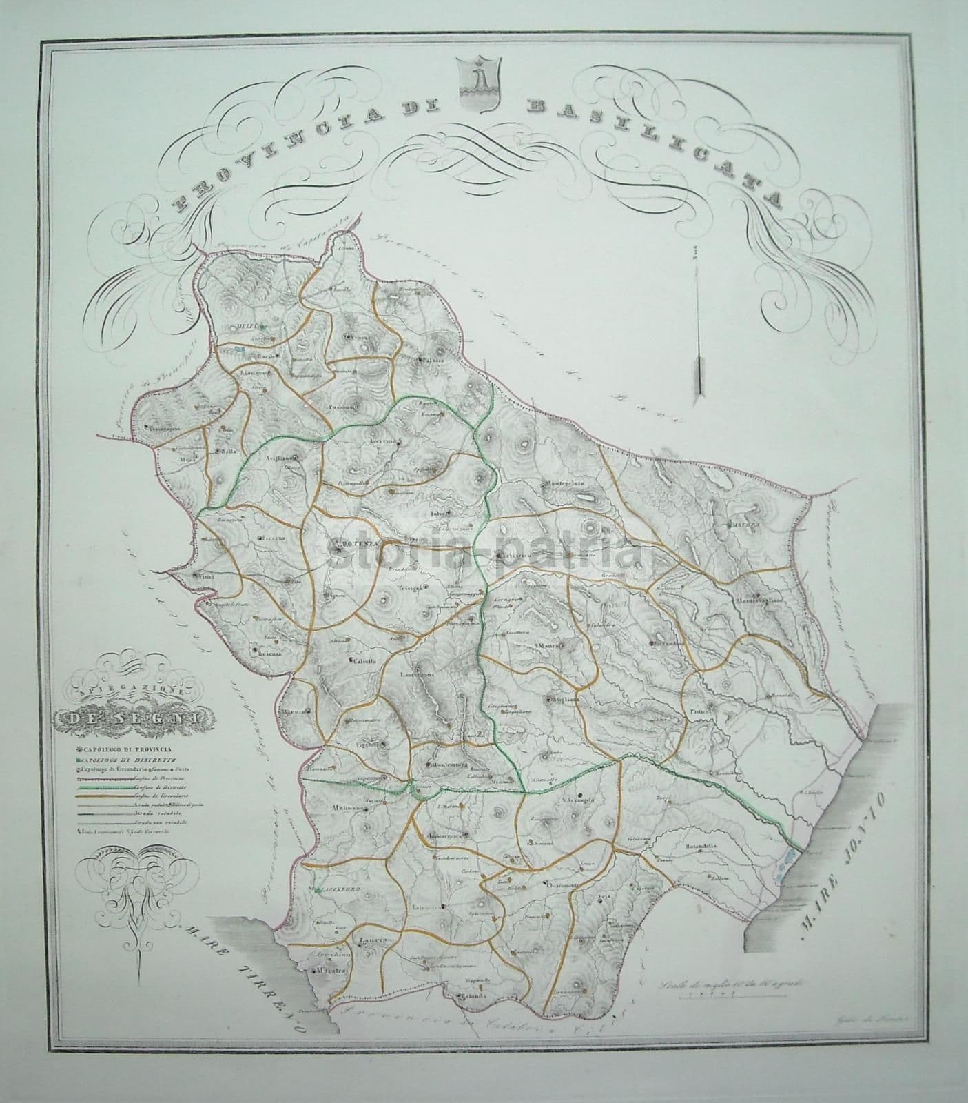 Provincia Di Basilicata: Mappa Geografica Antica Di Gabriello De Sanctis (1856)