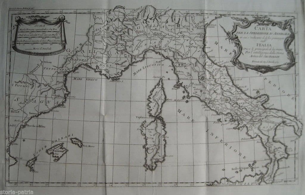 Mappa Antica Dell'Italia, Spedizione Di Annibale, d'Anville, 1739