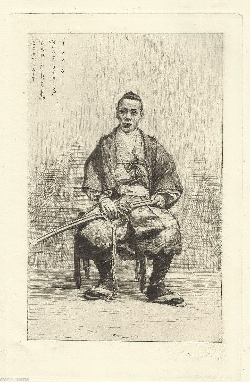 Incisione Originale Ritratto Giapponese A.P. Martial 1873