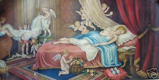 Stampa Allegorica Con Puttini E Angeli, Cromolitografia 1900