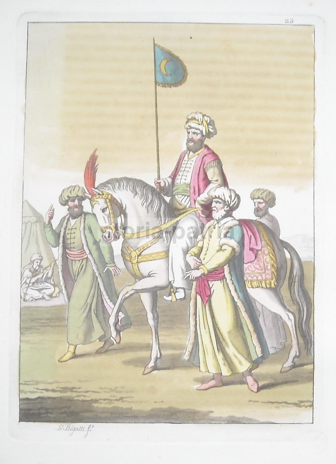 Incisione Orientalista Colorata Bigatti, Prima Metà Dell'800