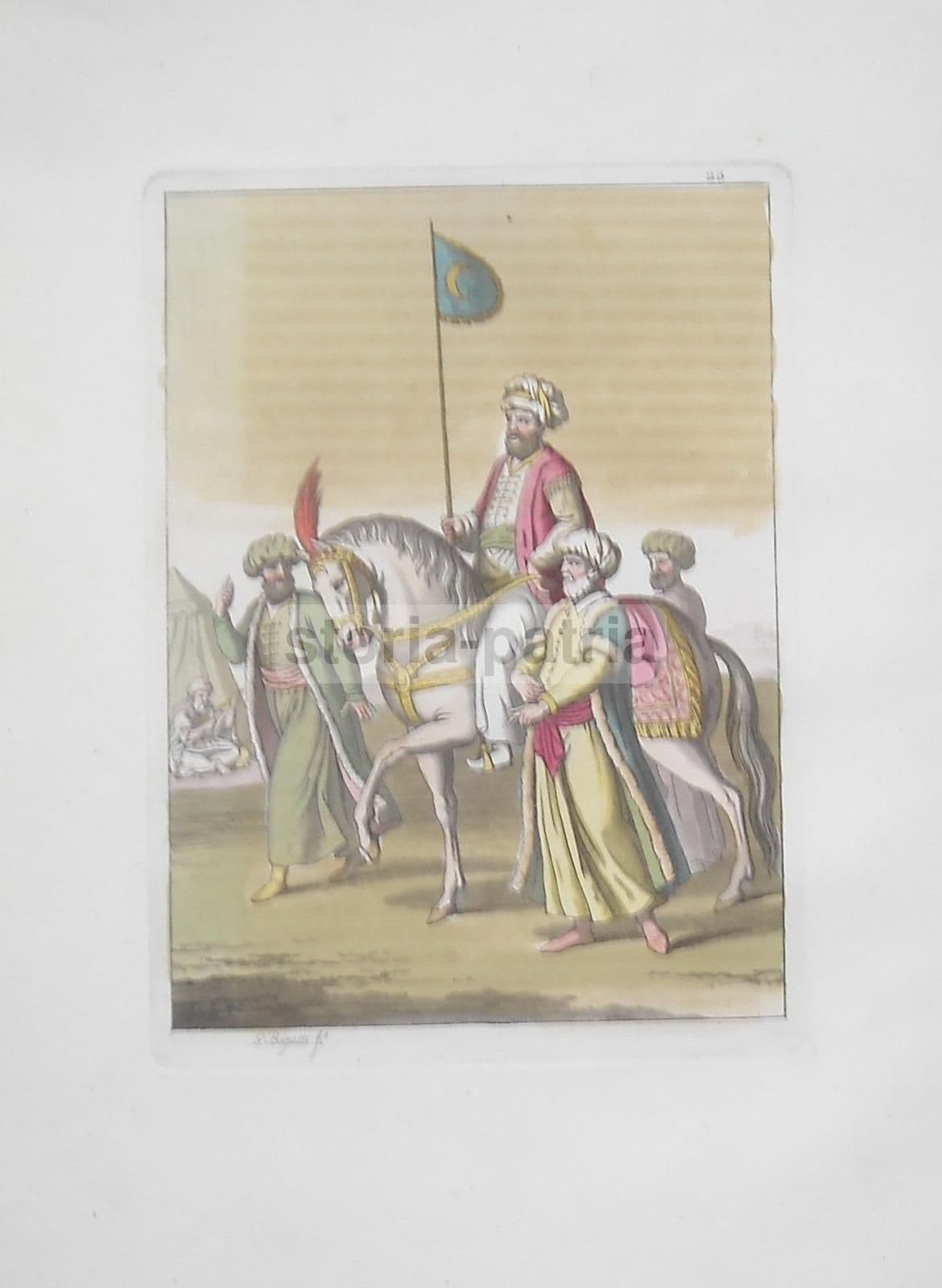 Incisione Orientalista Colorata Bigatti, Prima Metà Dell'800