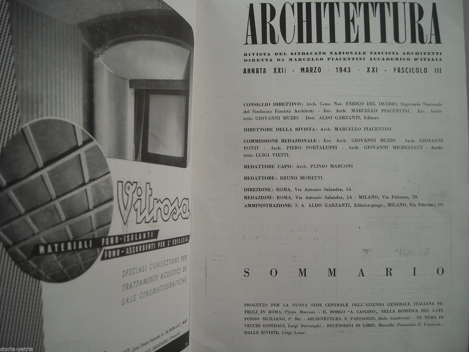 Rivista Architettura: Piacentini, 1943, Vaccaro, Marletta, Bonifica