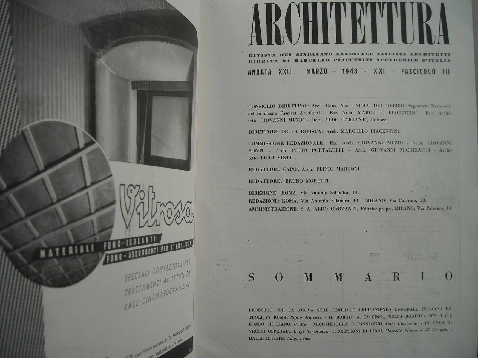 Rivista Architettura: Piacentini, 1943, Vaccaro, Marletta, Bonifica