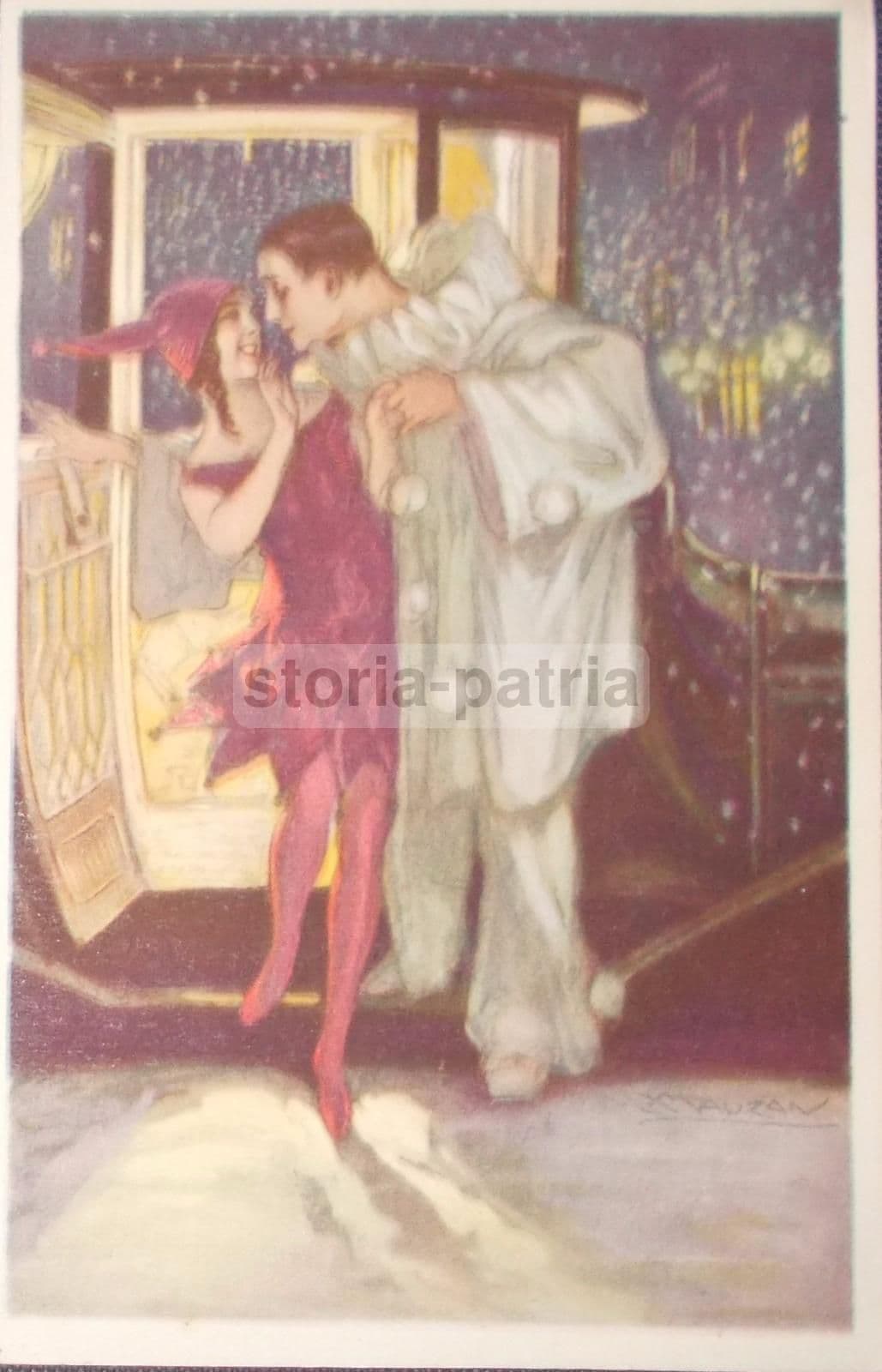 Cartolina Antica Mauzan Liberty Scena Galante Pierrot Primo '900