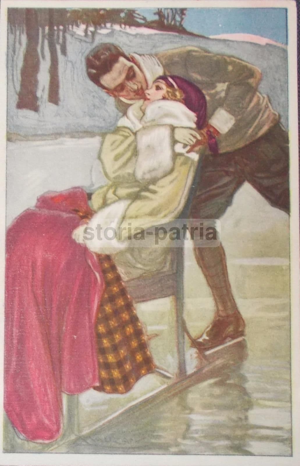 Cartolina Mauzan: Pattinaggio Sul Ghiaccio Liberty, Primi '900