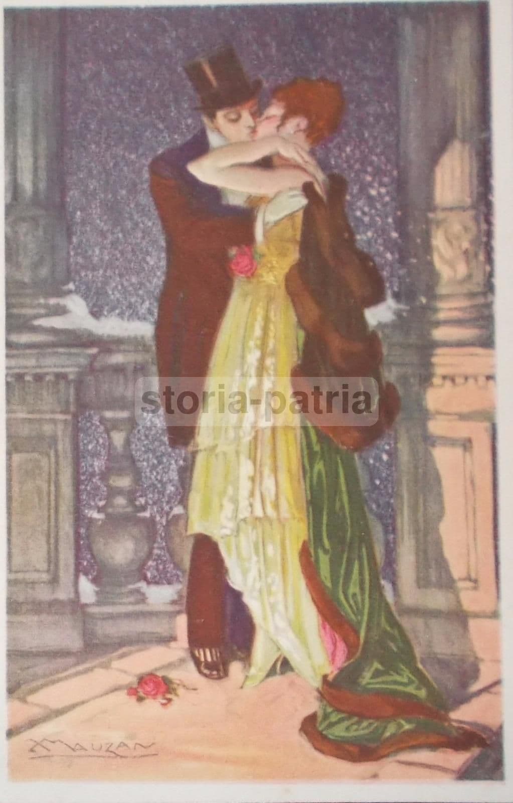 Cartolina Mauzan Liberty Scena Galante Bacio d'Amore Primi '900