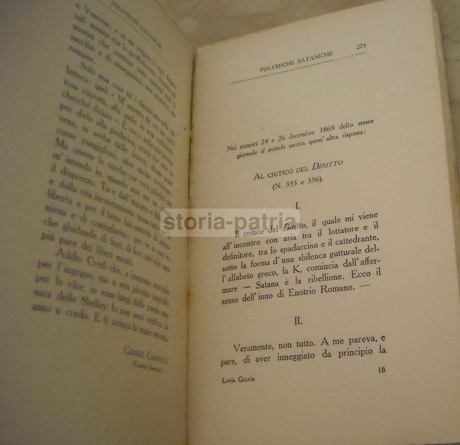 Satana E Polemiche Sataniche. Giosuè Carducci. Bologna, Zanichelli, Fine '800.
