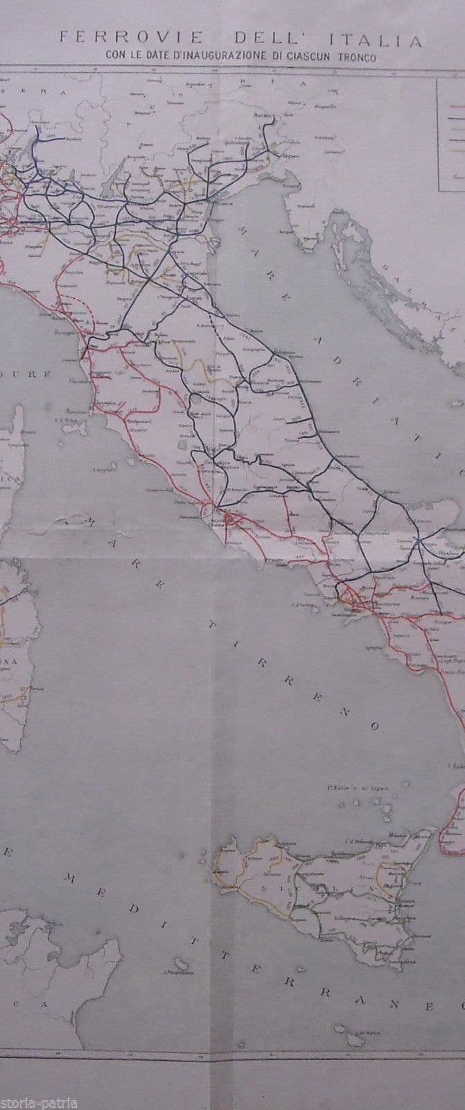 Mappa Ferrovie Italiane Inizio '900 Adriatiche Tirreniche Sicule