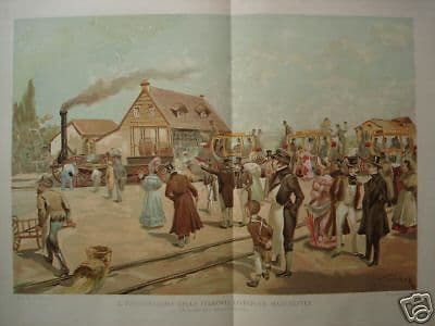 Ferrovia Liverpool Manchester. Cromolitografia Di Rodolfo Paoletti, Fine XIX Secolo.