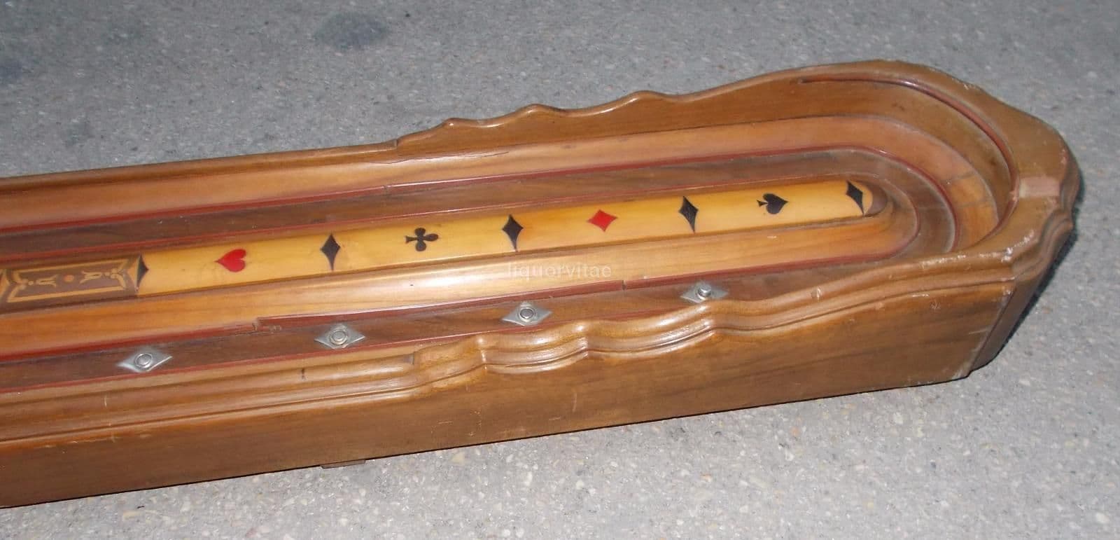 Gioco Da Tavolo Antico In Legno Intarsiato, Epoca '900, 230 Cm