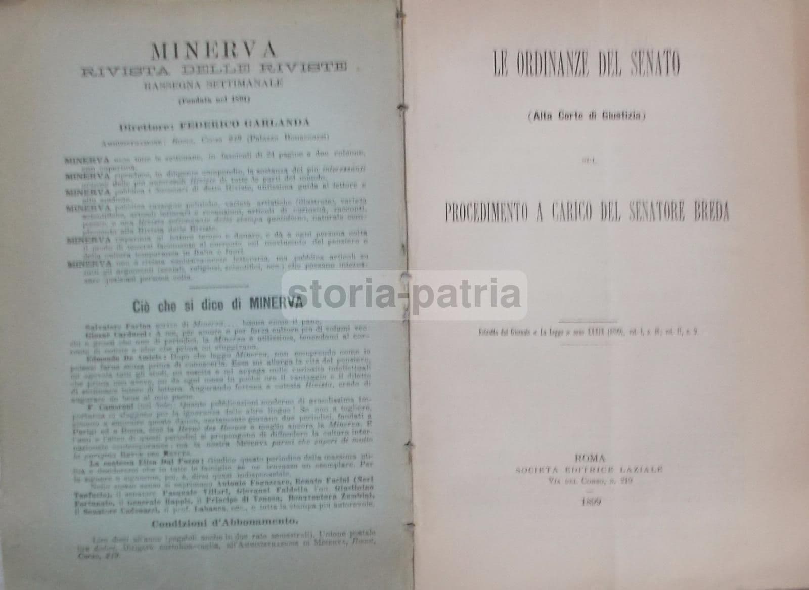 Ordinanze Del Senato: Procedimento A Carico Del Senatore Breda (1899)