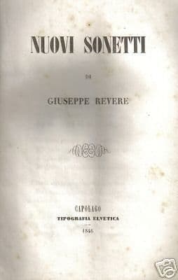 Giuseppe Revere, Nuovi Sonetti, 1846, Capolago Risorgimento E Trieste