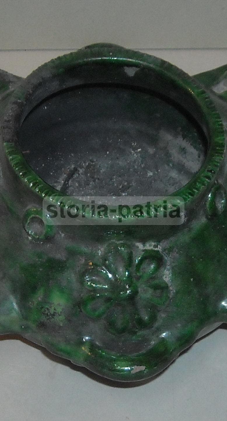 Vaso Soprammobile In Ceramica Smaltata Verde, Stile Lucerna, Inizio XX Secolo