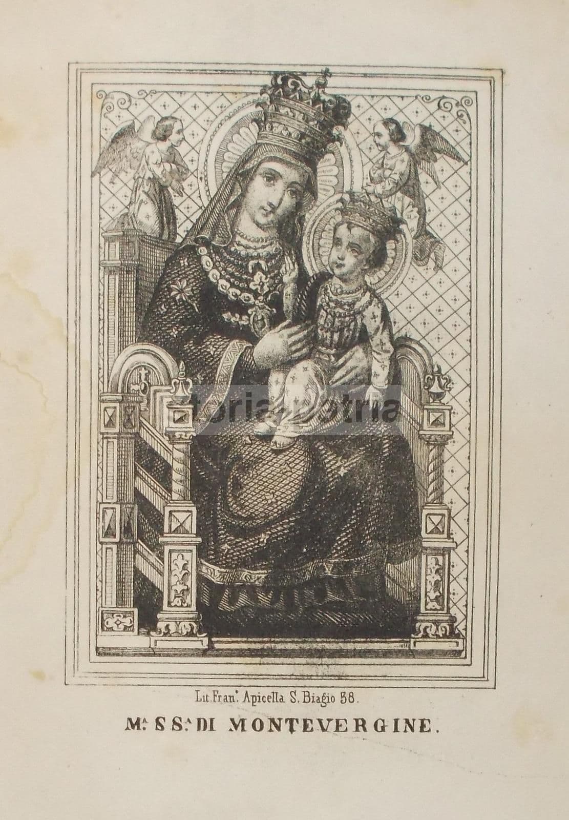 Litografia Madonna Di Montevergine, Avellino, Francesco Apicella, XIX Secolo