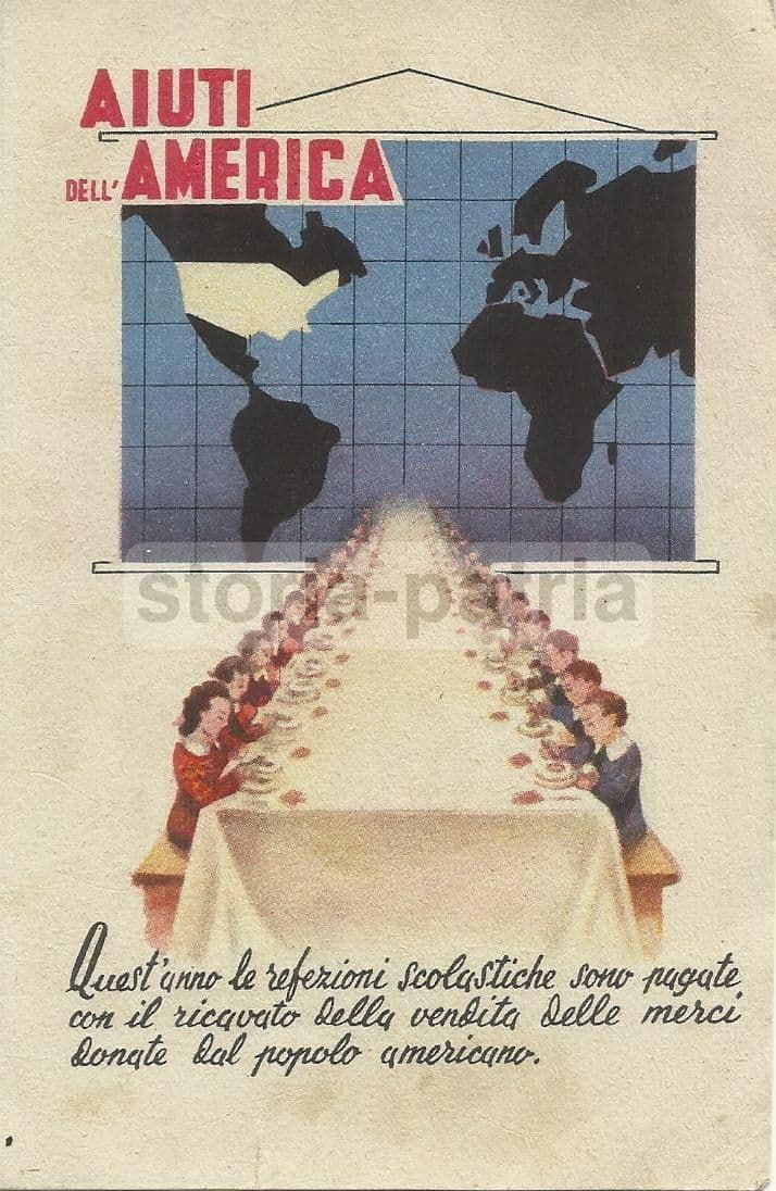 Cartolina Propaganda Aiuti Americani Refezione Scolastica Anni '50