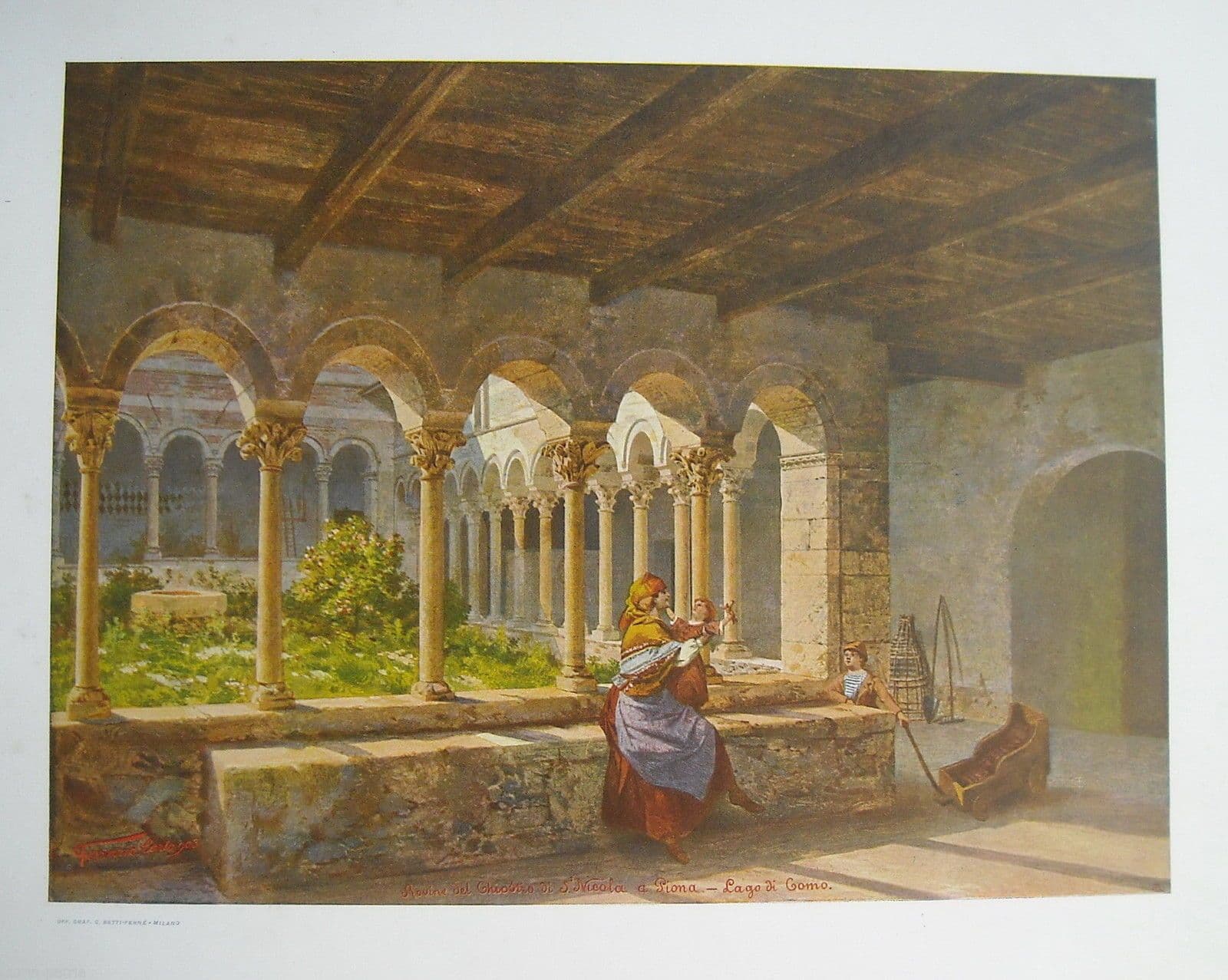 Stampa Antica Chiostro Di San Nicola A Piona, Lago Di Como, 1903