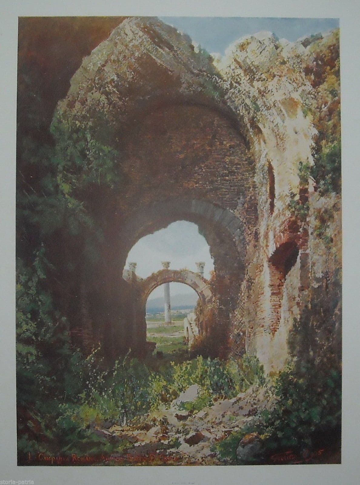 Stampa Antica Del Teatro Di Ostia, Carlo Ferrario, 1905, Campagna Romana