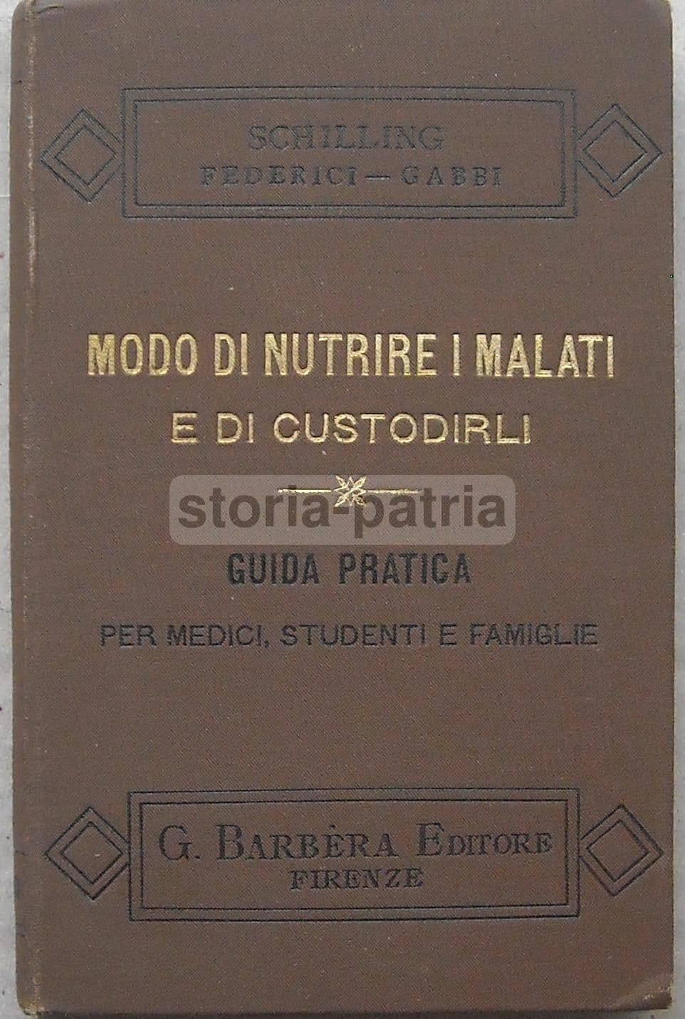 Modo Di Nutrire I Malati E Di Custodirli. Guida Pratica. Federico Schilling, 1896