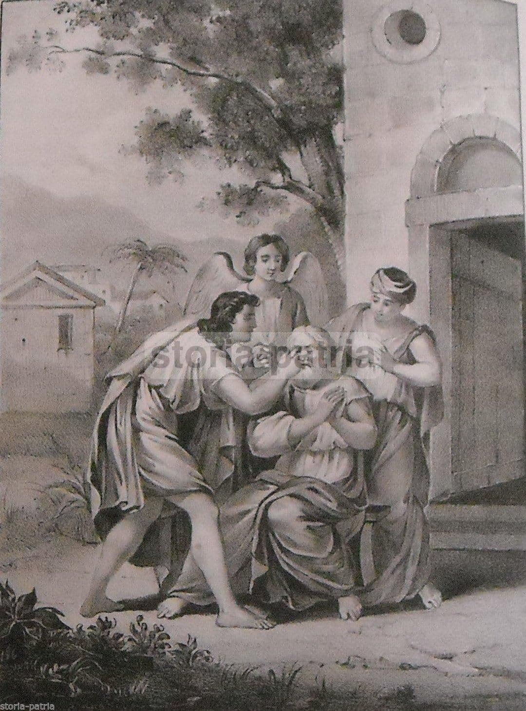 Antica Litografia Biblica Napoletana Wenzel 1840 Vista Cecità