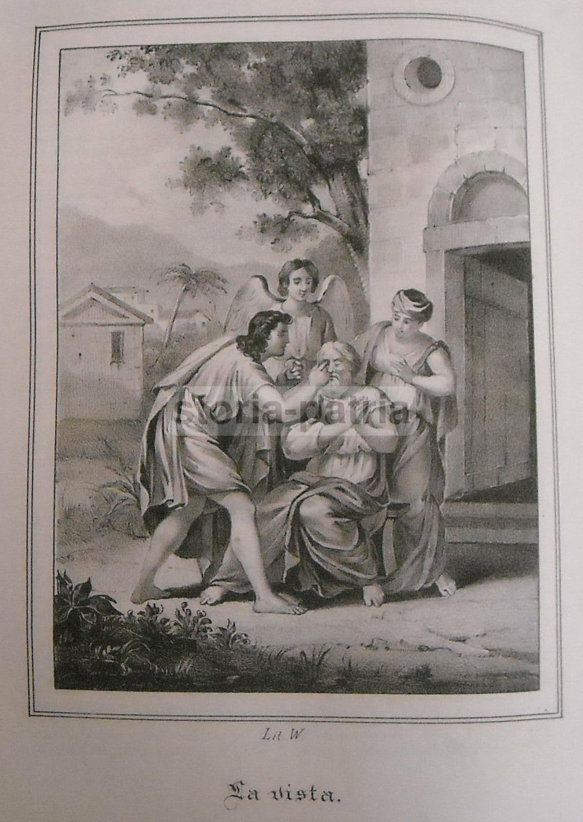 Antica Litografia Biblica Napoletana Wenzel 1840 Vista Cecità