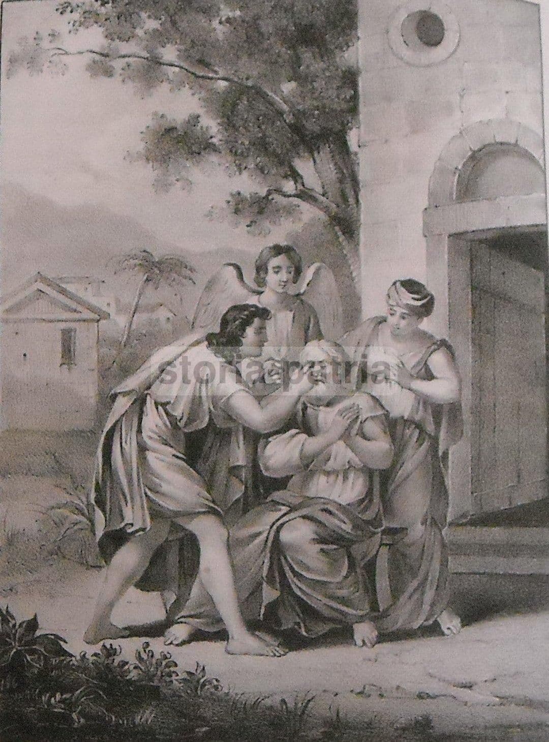Antica Litografia Biblica Napoletana Wenzel 1840 Vista Cecità