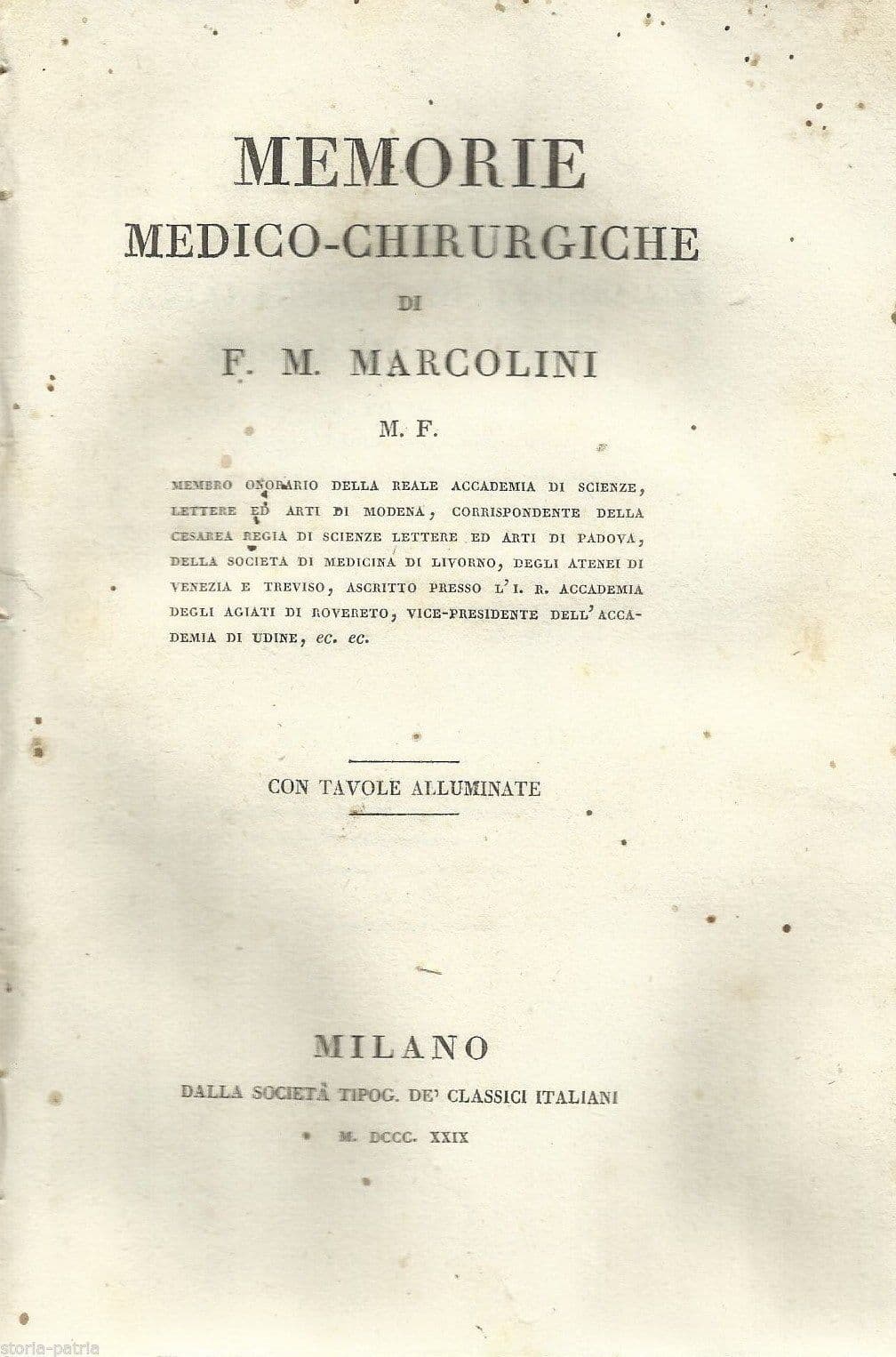 Memorie Medico Chirurgiche Marcolini 1829 Milano Oncologia Veneto