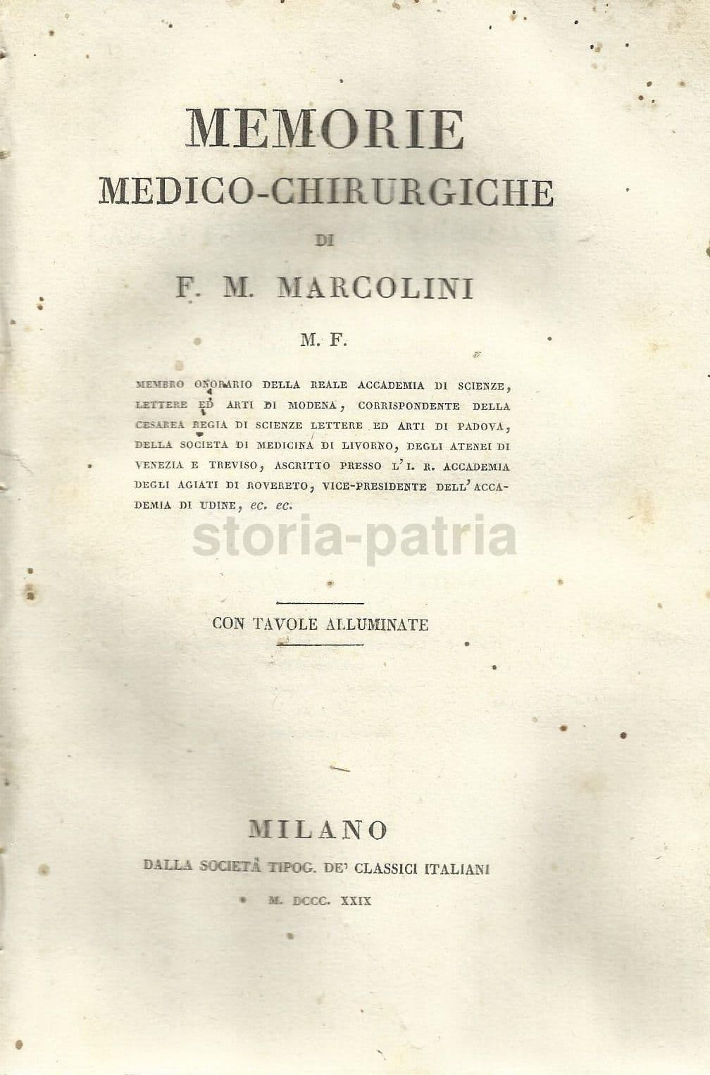 Memorie Medico Chirurgiche Marcolini 1829 Milano Oncologia Veneto