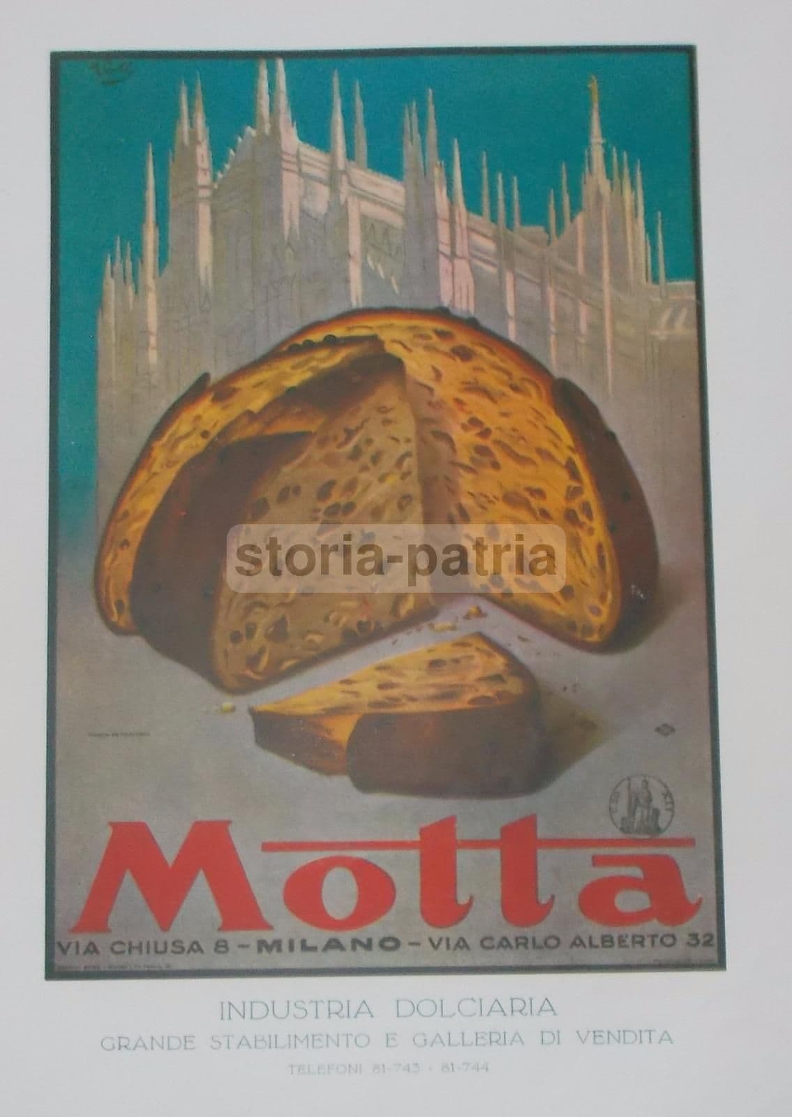 Pubblicità Motta Panettone Duomo Milano Anni '20 Stampa Vintage