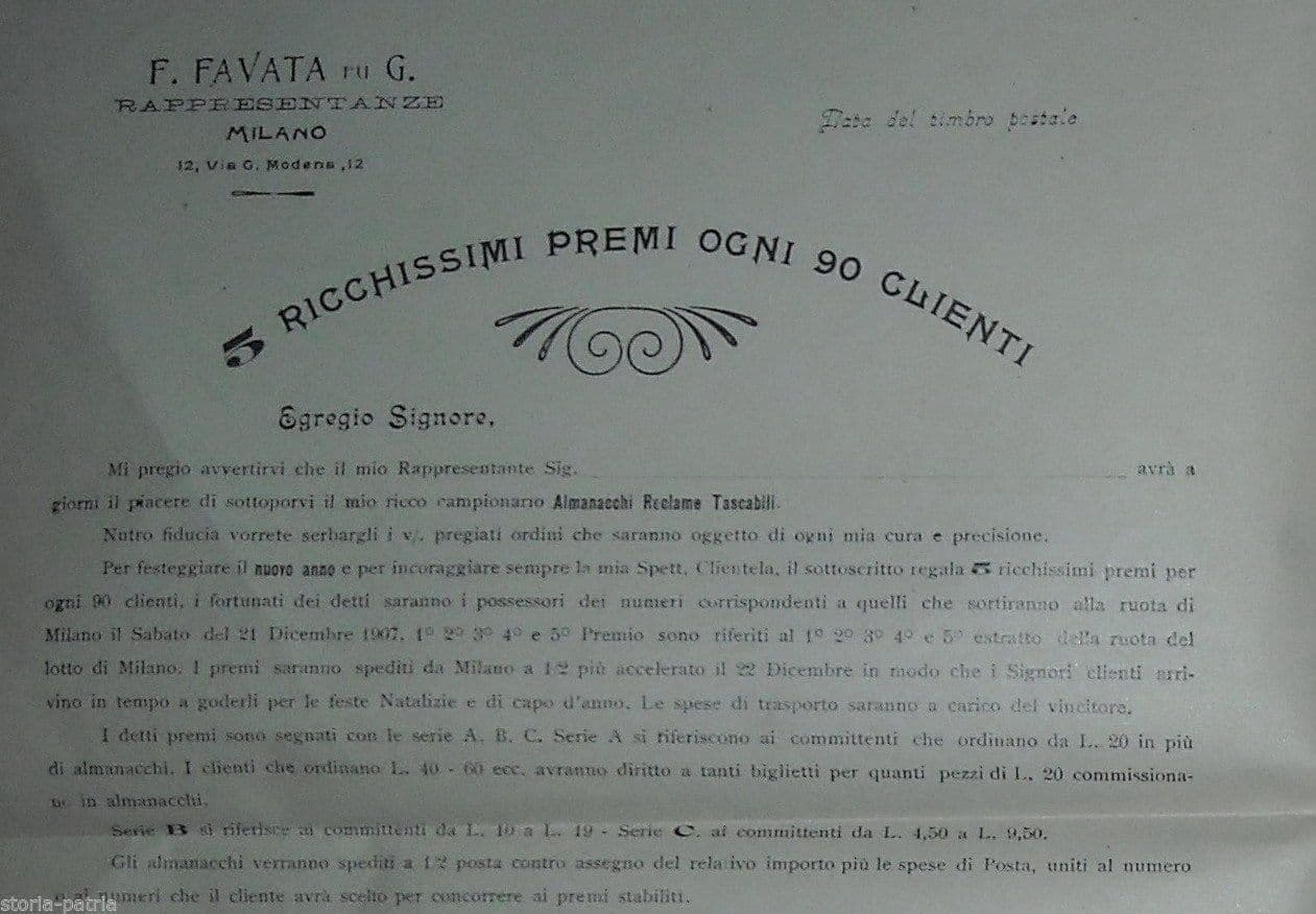 Volantino Pubblicitario F. Favata Milano: Almanacchi E Concorso A Premi