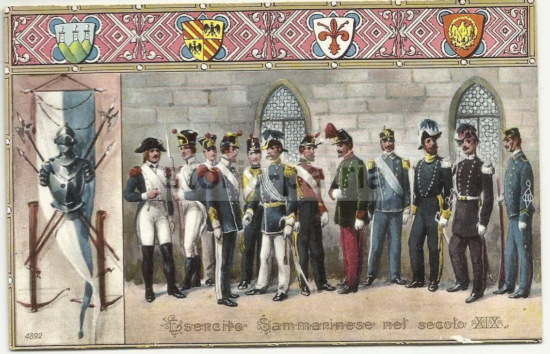 Cartolina Uniformi Militari Esercito San Marino Secolo XIX Reffi