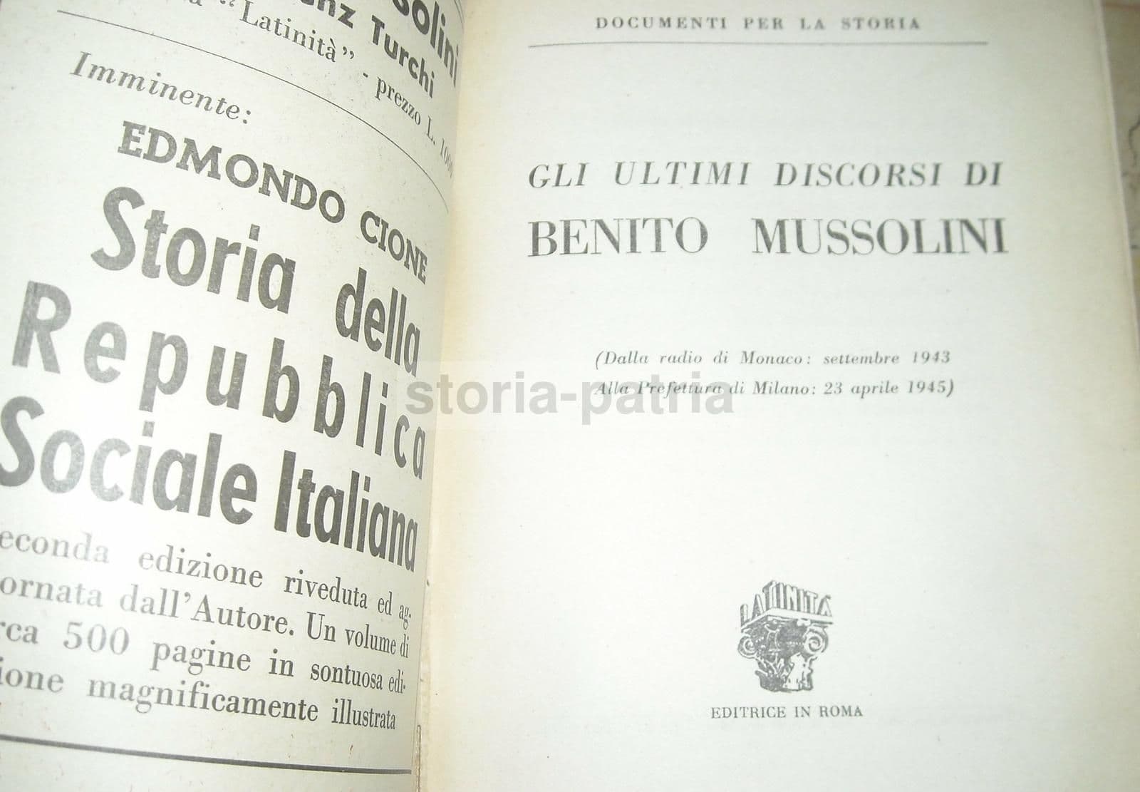 Gli Ultimi Discorsi Di Benito Mussolini 1943 1945 (RSI)