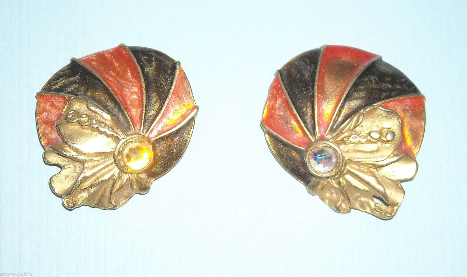 Orecchini Vintage Liberty Smaltati Metallo Dorato Anni '50