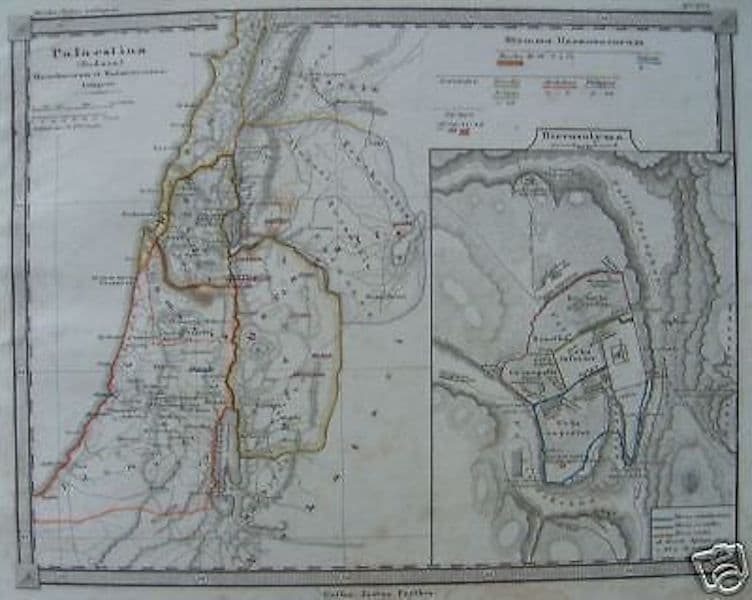 Mappa Antica Della Palestina E Giudea Con Gerusalemme, 1850 Ca.