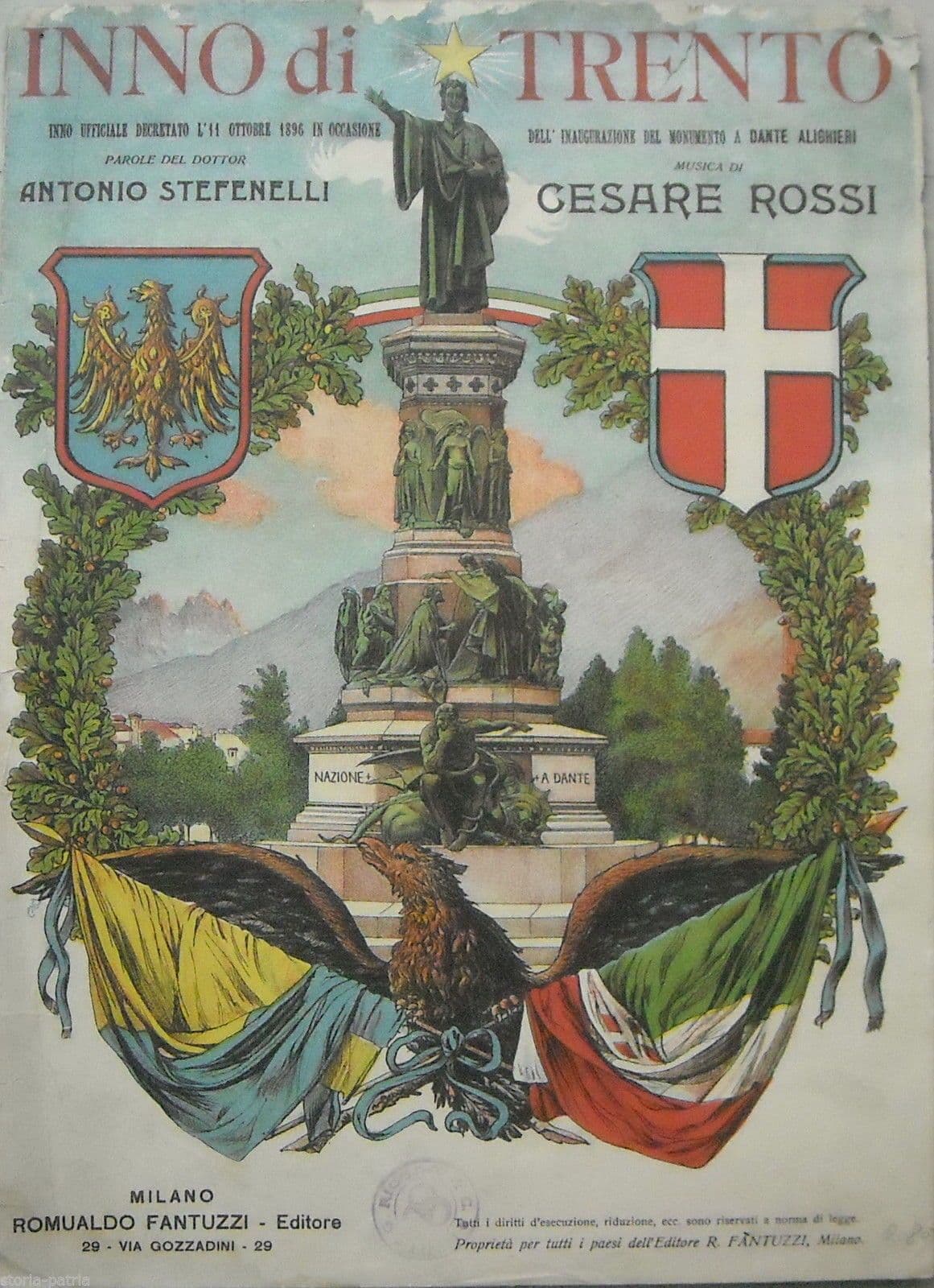 Inno Di Trento 1896: Spartito Antico Di Stefanelli E Rossi