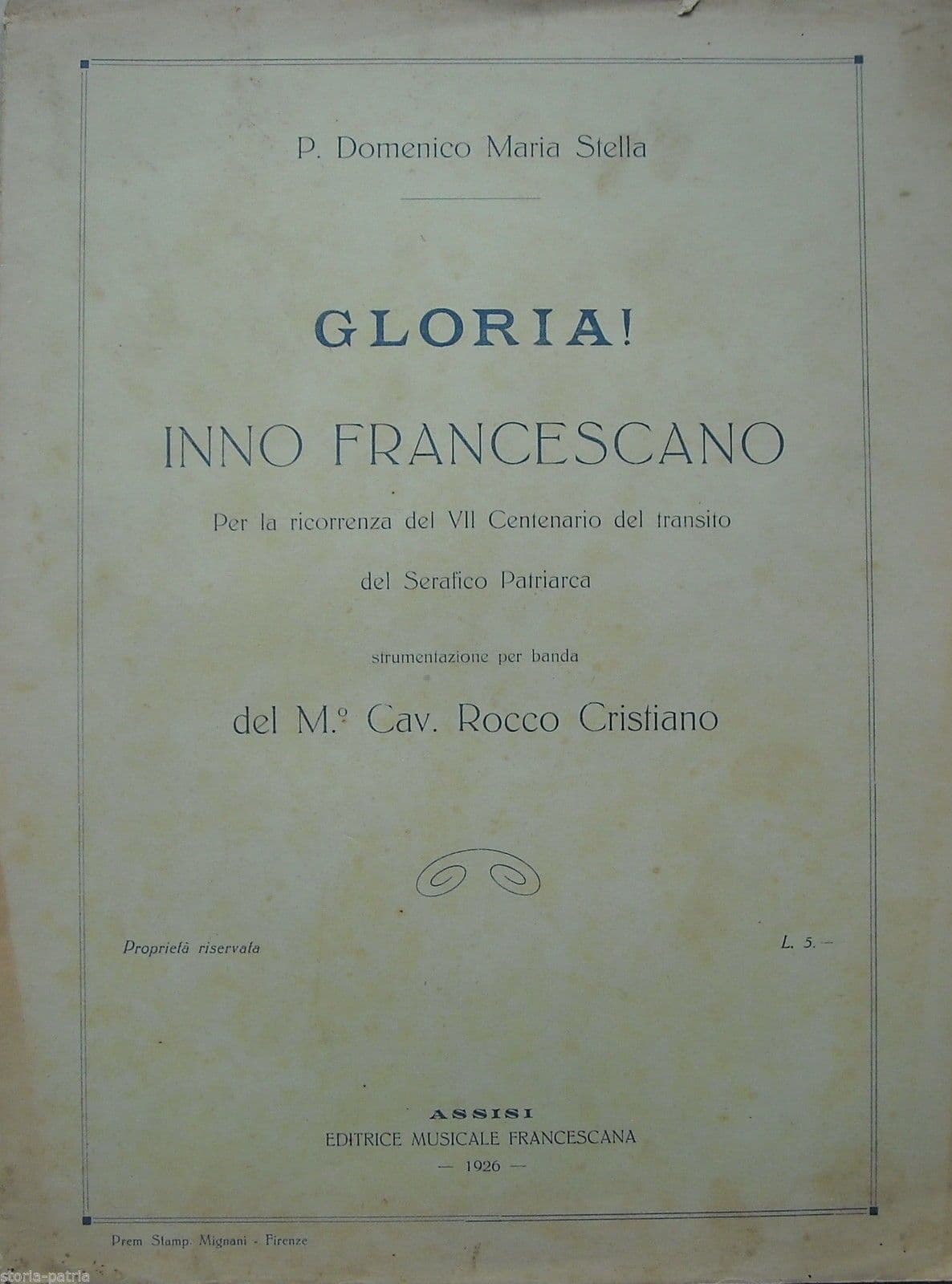 Inno Francescano Gloria Centenario San Francesco Assisi 1926