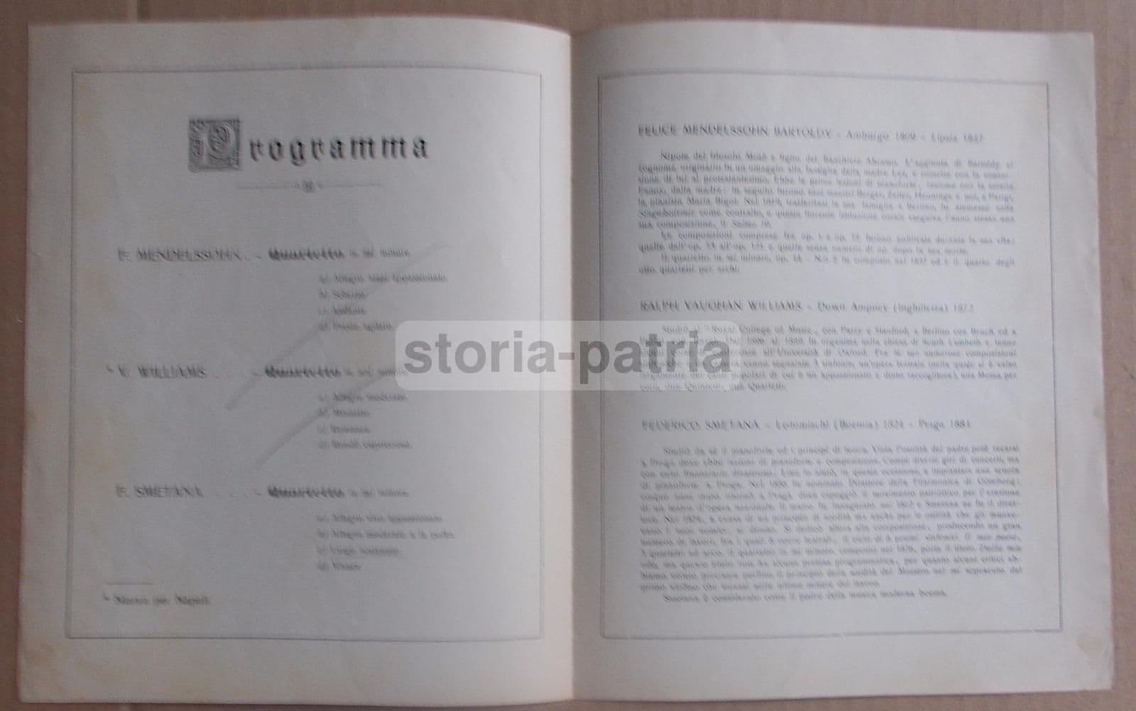 Programma Concerto Quartetto Brosa, Napoli 1929, Associazione Scarlatti