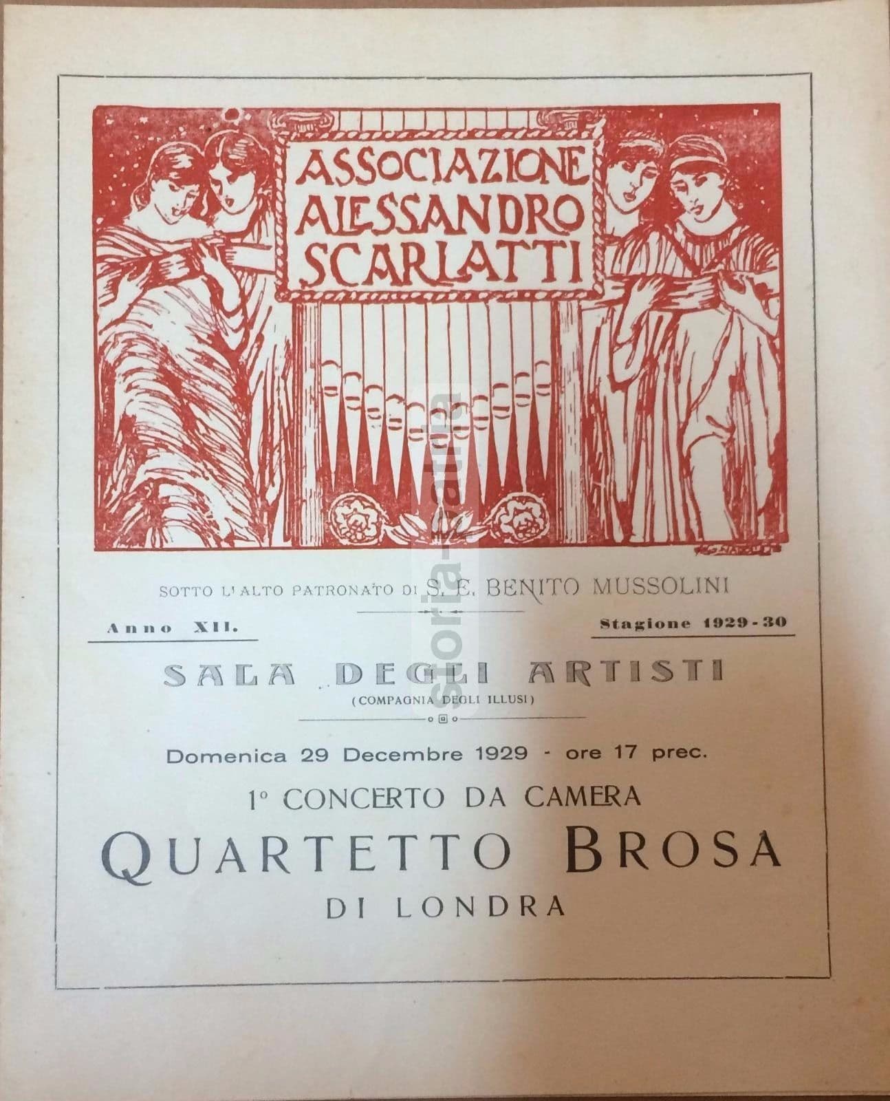 Programma Concerto Quartetto Brosa, Napoli 1929, Associazione Scarlatti