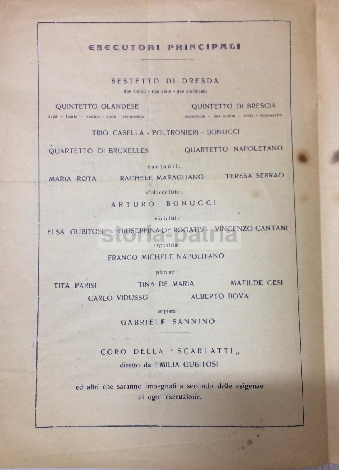 Programma Concerti Napoli 1930: Associazione Scarlatti E Società Del Quartetto