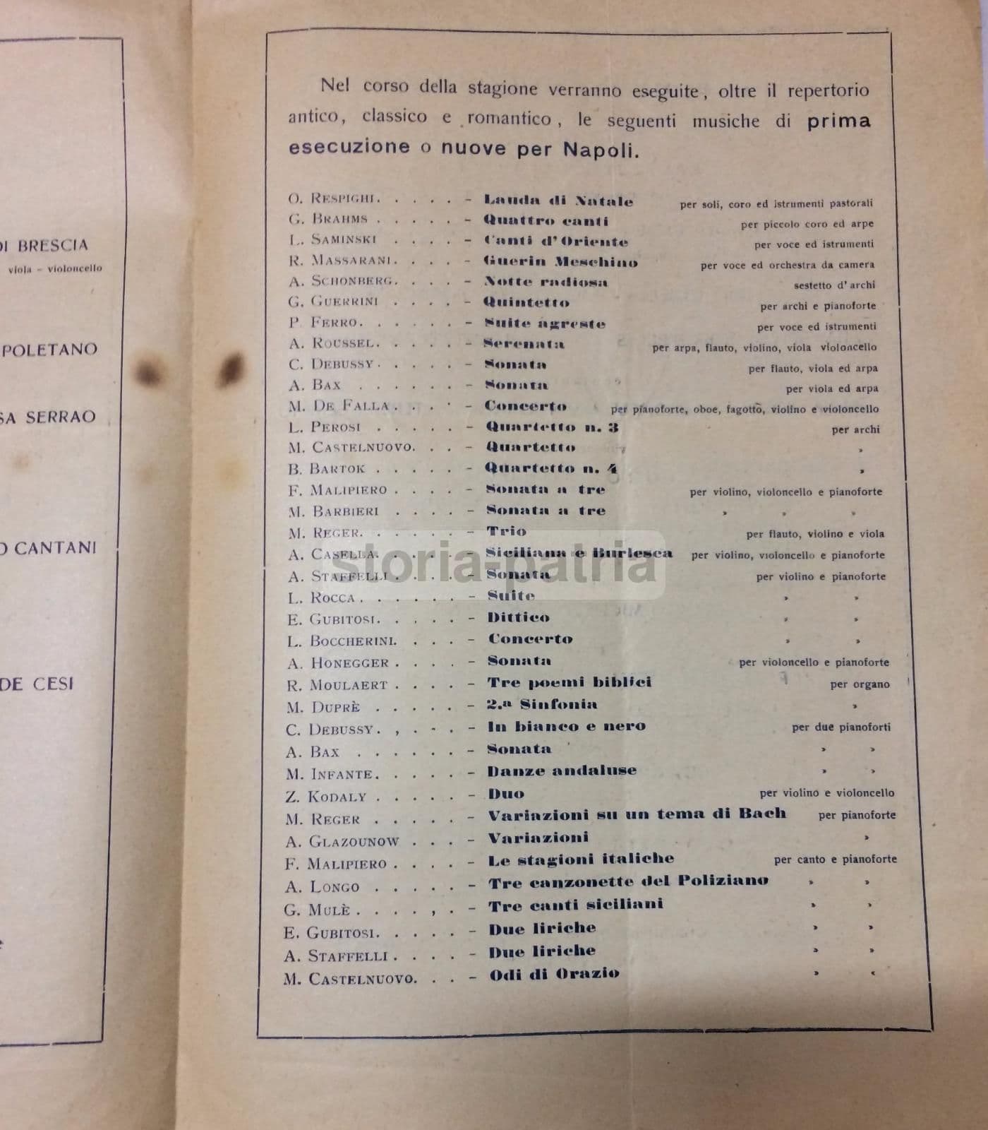 Programma Concerti Napoli 1930: Associazione Scarlatti E Società Del Quartetto