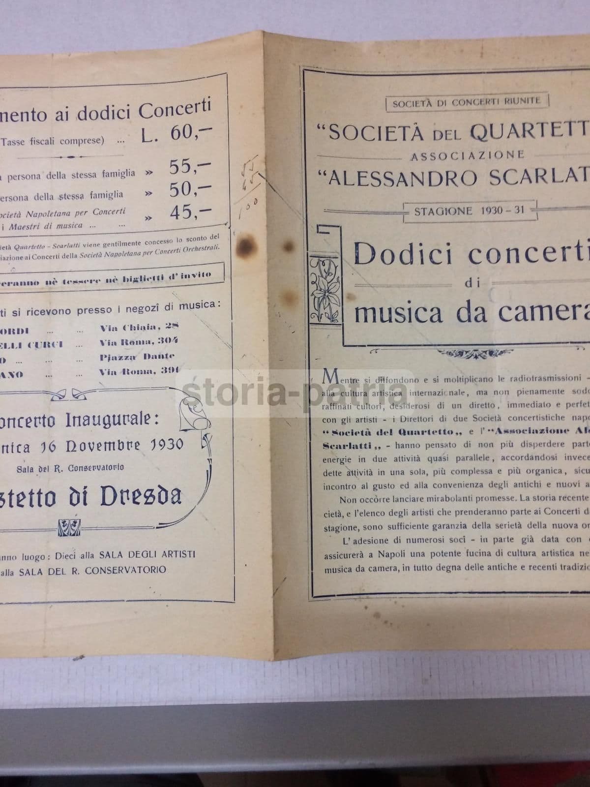 Programma Concerti Napoli 1930: Associazione Scarlatti E Società Del Quartetto
