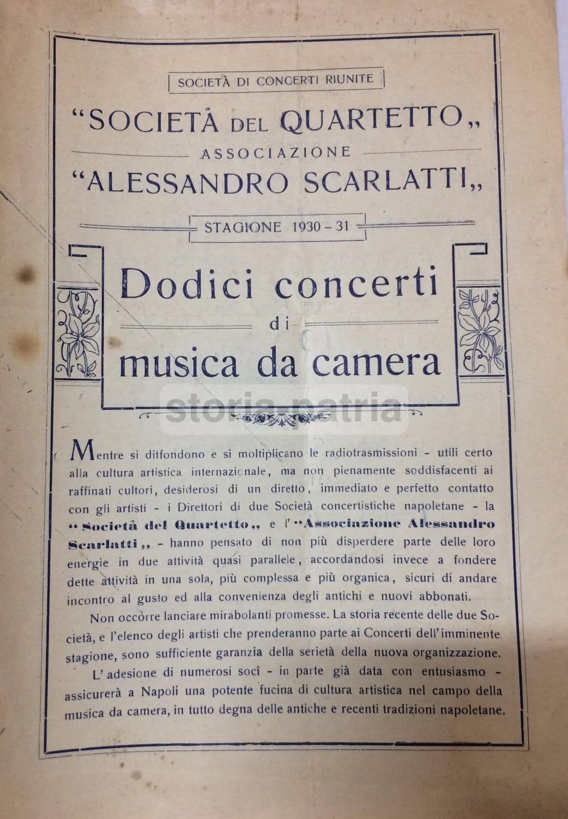 Programma Concerti Napoli 1930: Associazione Scarlatti E Società Del Quartetto