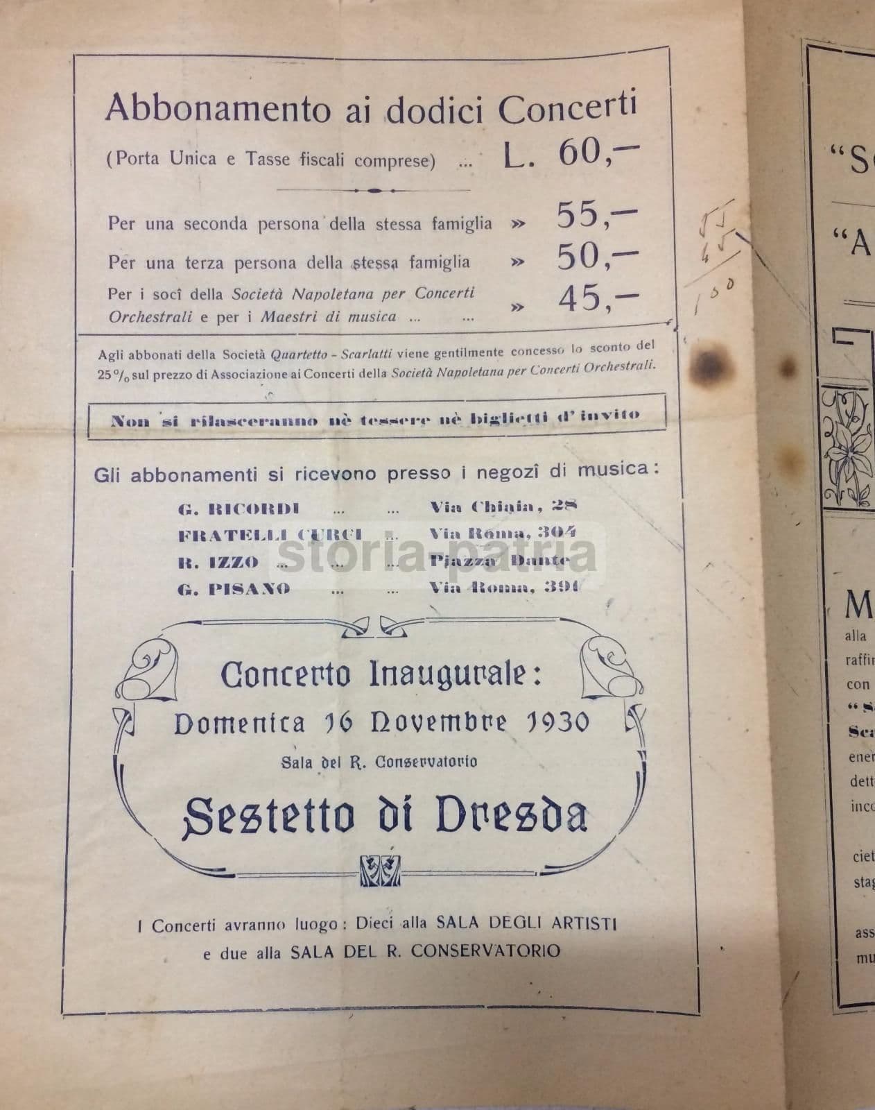 Programma Concerti Napoli 1930: Associazione Scarlatti E Società Del Quartetto