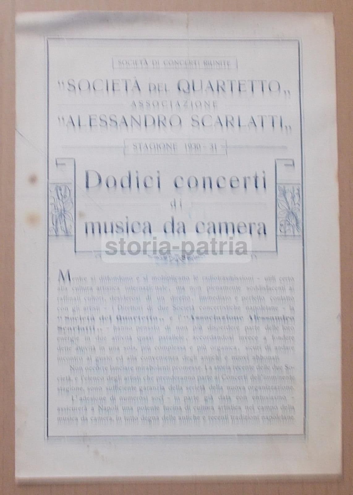 Programma Concerti Napoli 1930: Associazione Scarlatti E Società Del Quartetto