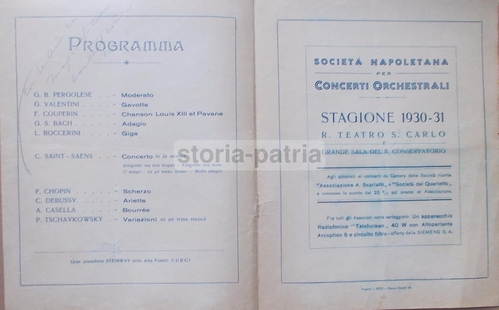 Programma Concerto Bonucci Satta, Napoli 1931, Scarlatti Quartetto