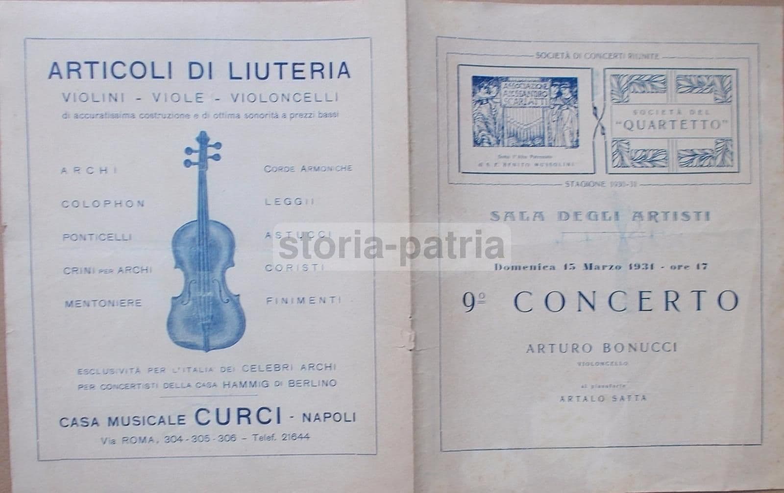 Programma Concerto Bonucci Satta, Napoli 1931, Scarlatti Quartetto