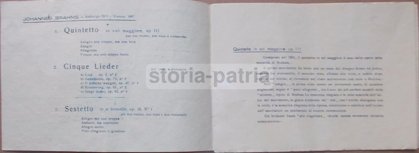 Programma Concerto Brahms Napoli 1951 Associazione Scarlatti