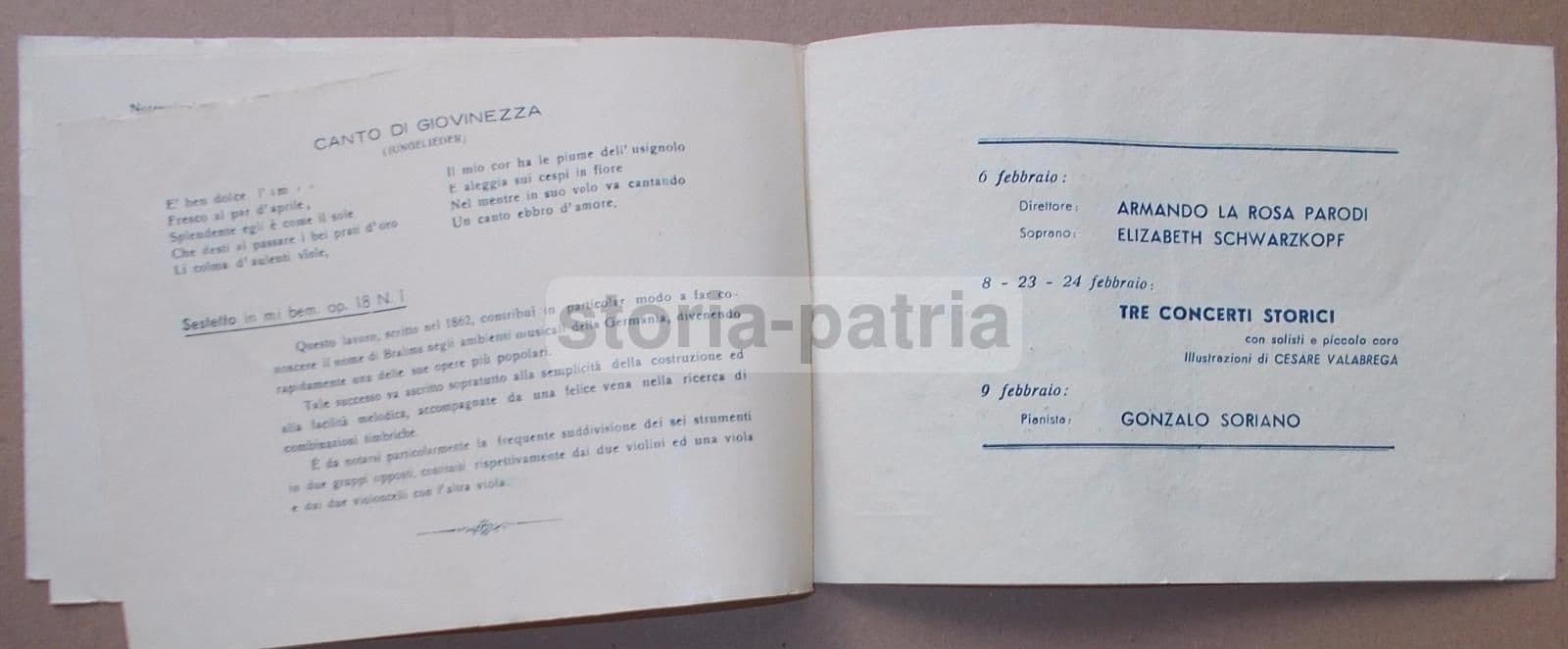 Programma Concerto Brahms Napoli 1951 Associazione Scarlatti