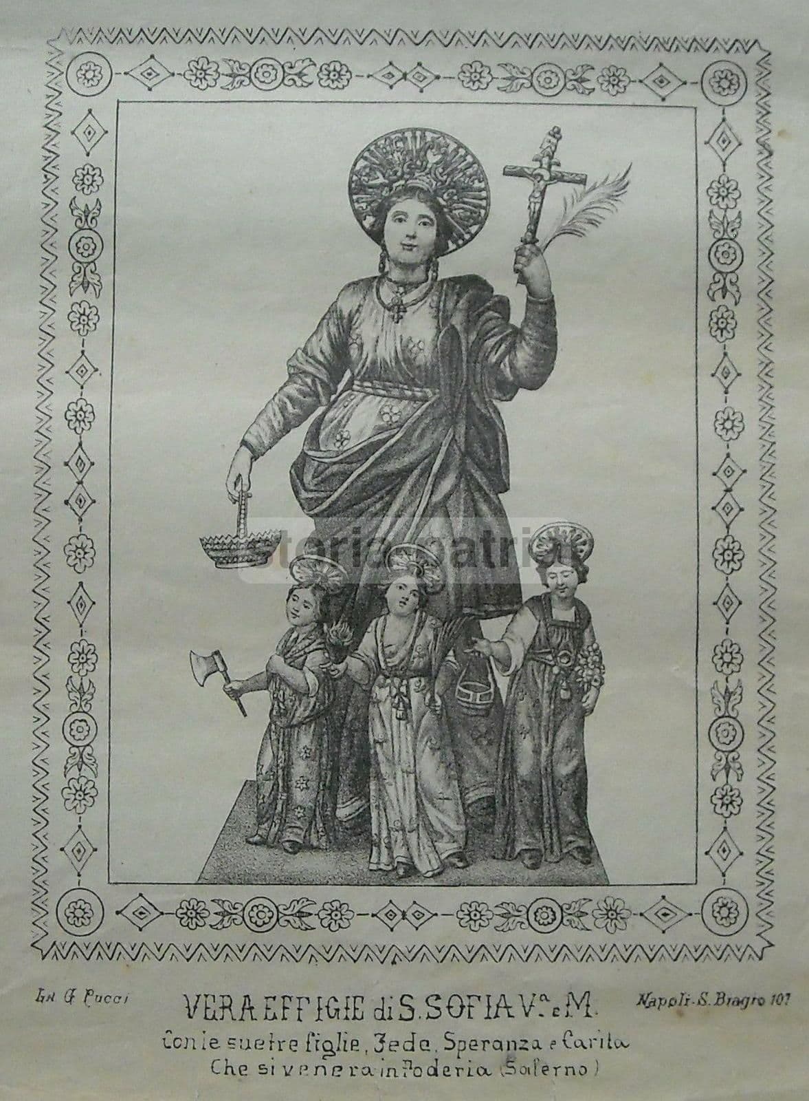 Stampa Antica Santa Sofia Poderia Salerno Litografia Pucci '800